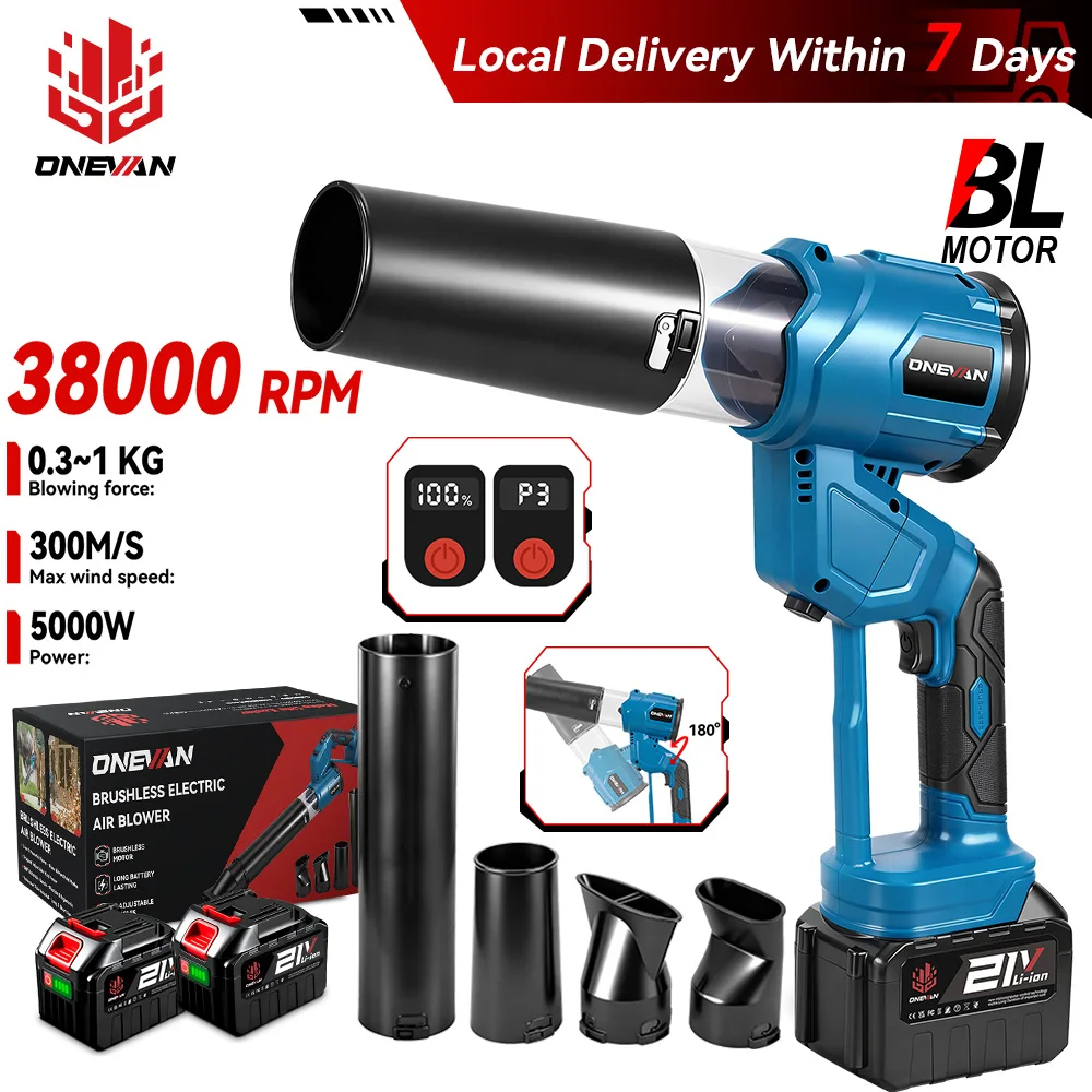 Souffleur d'air électrique sans balais ONEVANE 35000RPM 2-en-1, ventilateur turbo, outil de soufflage de feuilles, de neige et de poussière pour batterie Makita 18V