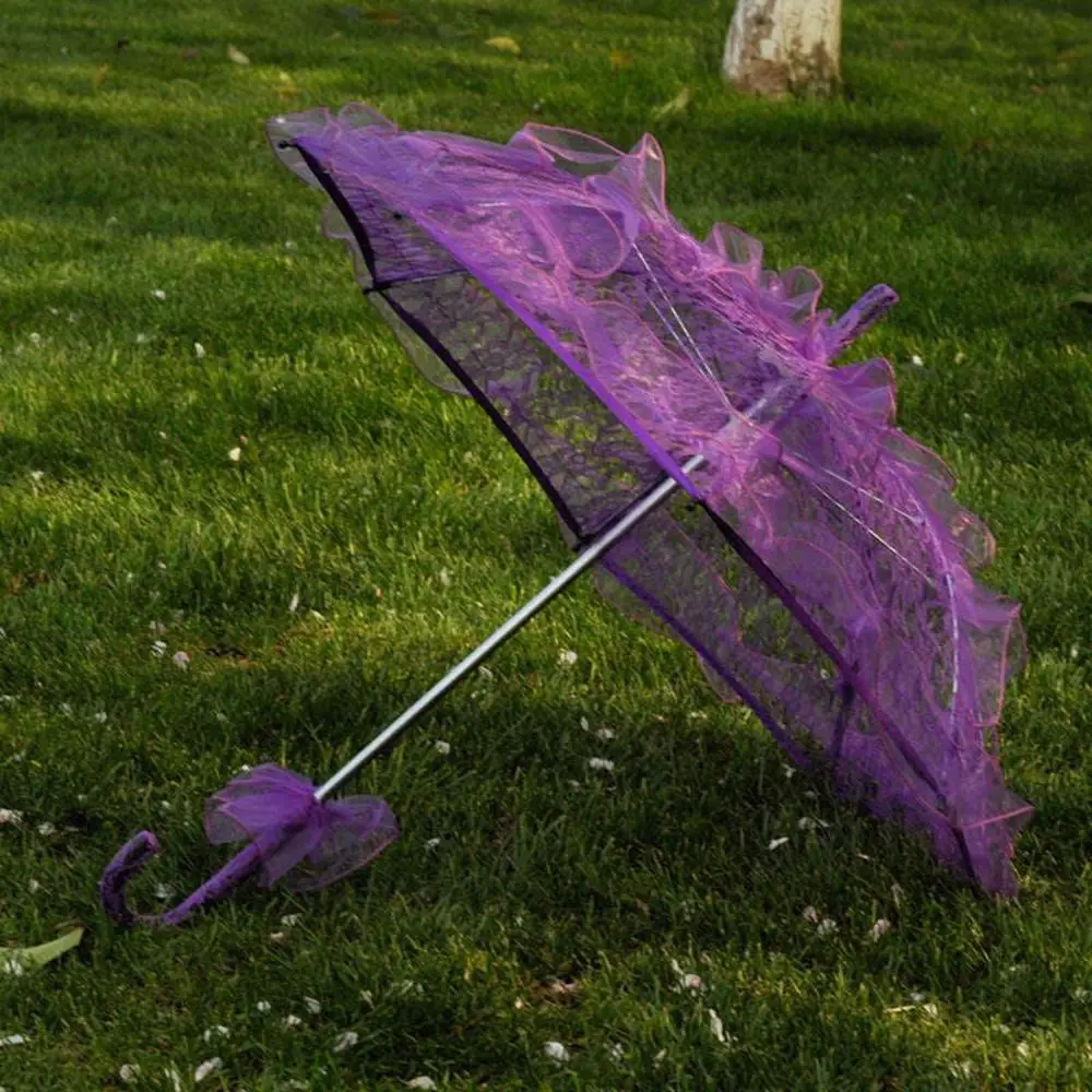 Image of Ausgehöhlte Fotografie-Requisiten Baumwoll-Handwerkskunst Bestickter Sonnenschirm mit Langem Griff Spitzen-Brautschirm Spitzen-Blumenschirm