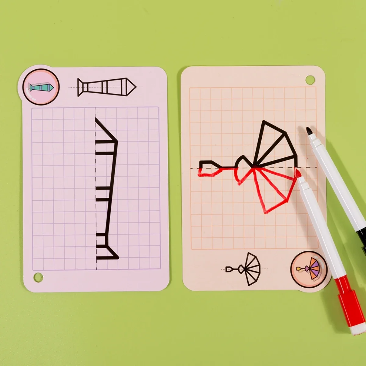 46 Patroon Droog Wissen Graffiti Kaarten Cartoon Grids Symmetrische As Schilderen Puzzel Educatief Speelgoed,