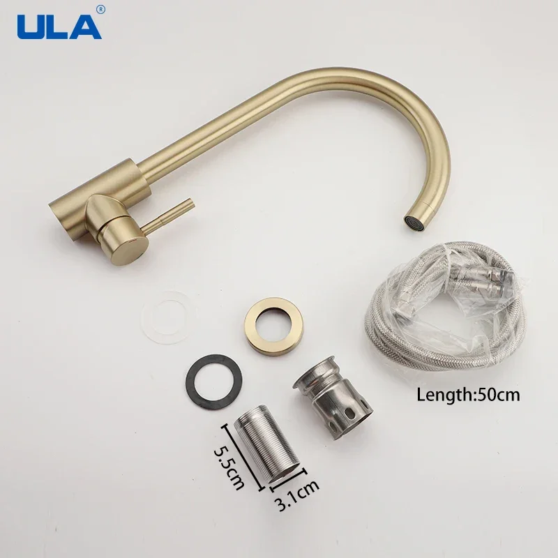 ULA Kitchen Gold Set Mixer Faucet With Soap Dispenser Kitchen Gold Tap Hot Cold Water Build in Dispenser Soap For Kitchen