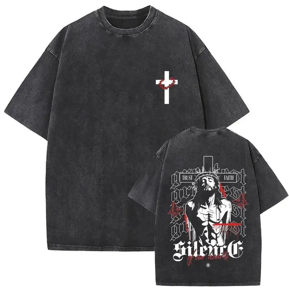 

Christian Religious Jesus Forgive Them Father Vintage Washed T-shirt Men Women Gothic Rock Oversized T Shirts Tops Streetwea