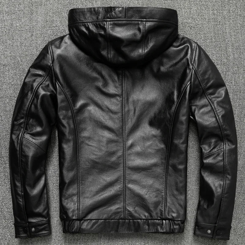 Tcyeek Men\'s Genuine Leather Jacket Spring Autumn Clothing Real Cowhide Leather Jackets Man Hooded Short Coats Veste Homme LM504