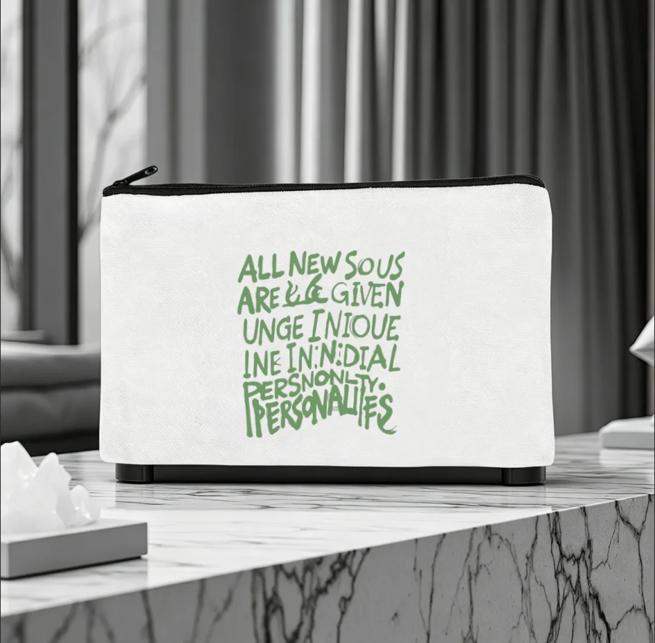 1PC Green Graffiti Slogan Canvas Zipper Pouch Street Style Travel Makeup Coin Stationery Storage Bag