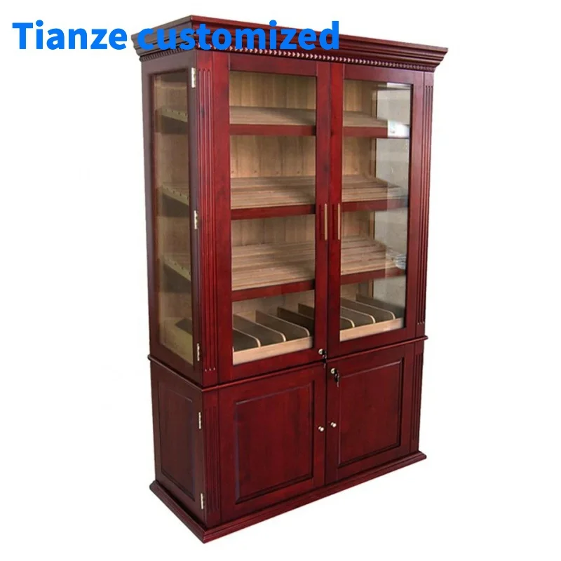 (customized)Large Spanish Cedar Lined Display Humidor High Quality Smoke Shop Cigar Display Cabinet with Light