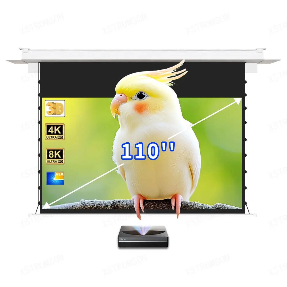 

110 Inch 16:9 In Ceiling Recessed Projector Screen Motorized Ceiling Drop Down Projector Screen for 4k 8k UST Projector