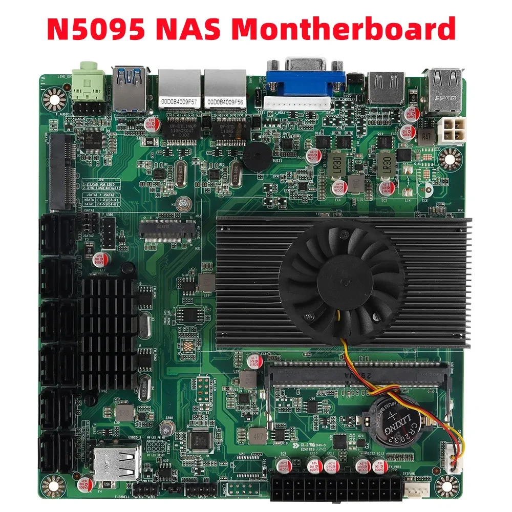 N5095 Nas Montherboard 12*7PIN SATA 1*DDR4 To 16GB  1000M LAN 1*M2_SSD NVME PCIE3.0 VGA HD 4K@60HZ