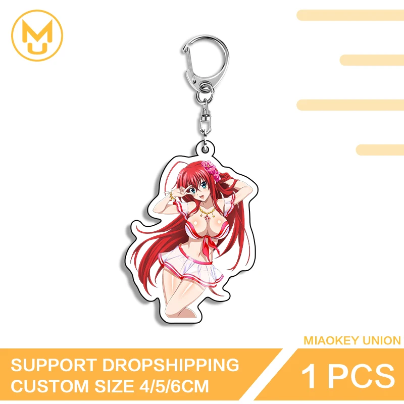 Llaveros Rias Gremory de acero inoxidable plateado con cierre de langosta, accesorios acrílicos de bikini sexy, ideales para adorno de bolso, idea de regalo