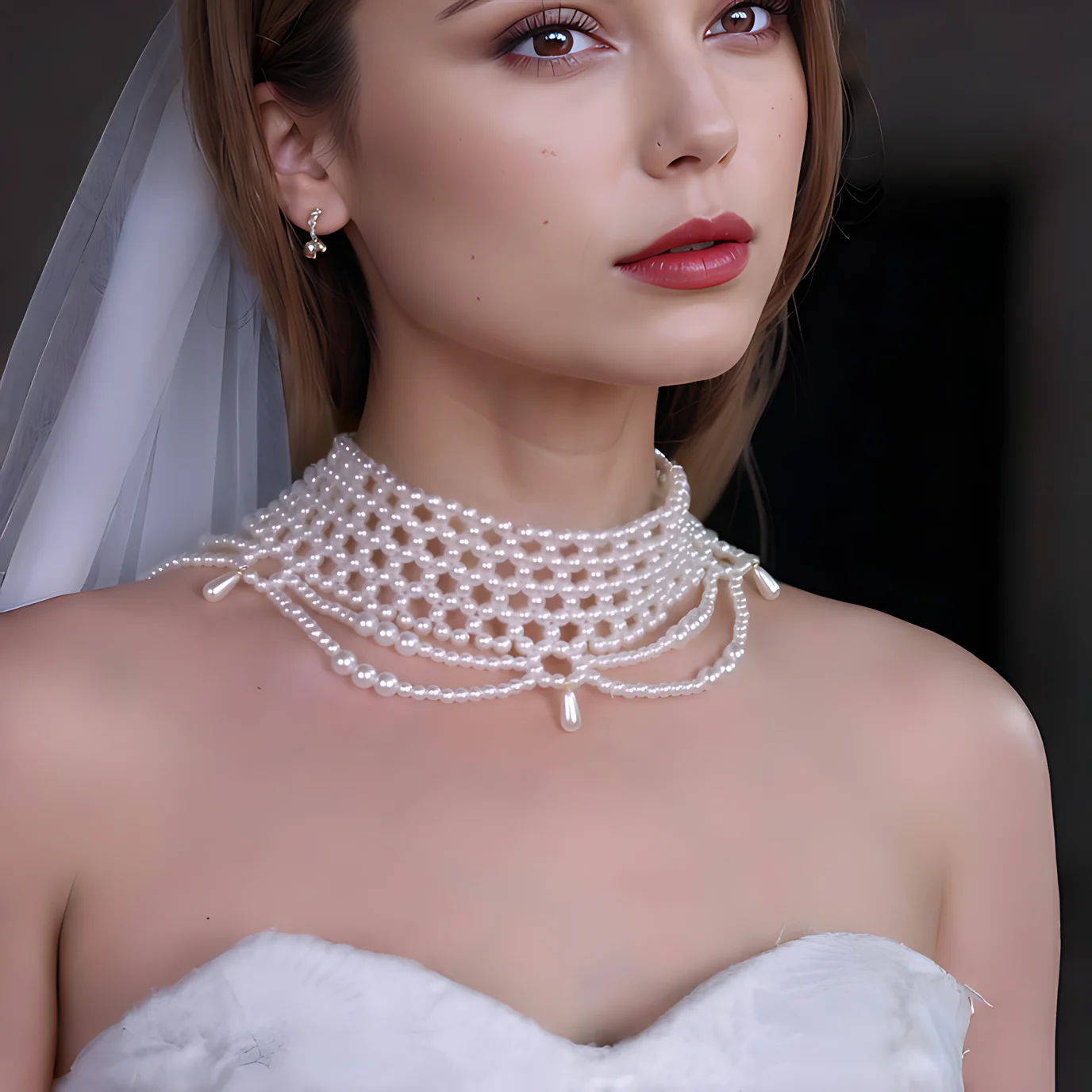 Fashion Pearl Necklace Bridal Bridesmaid Ladies Stage Party Accessories Pearl Beaded Neck and Shoulder Accessories Sexy VG96