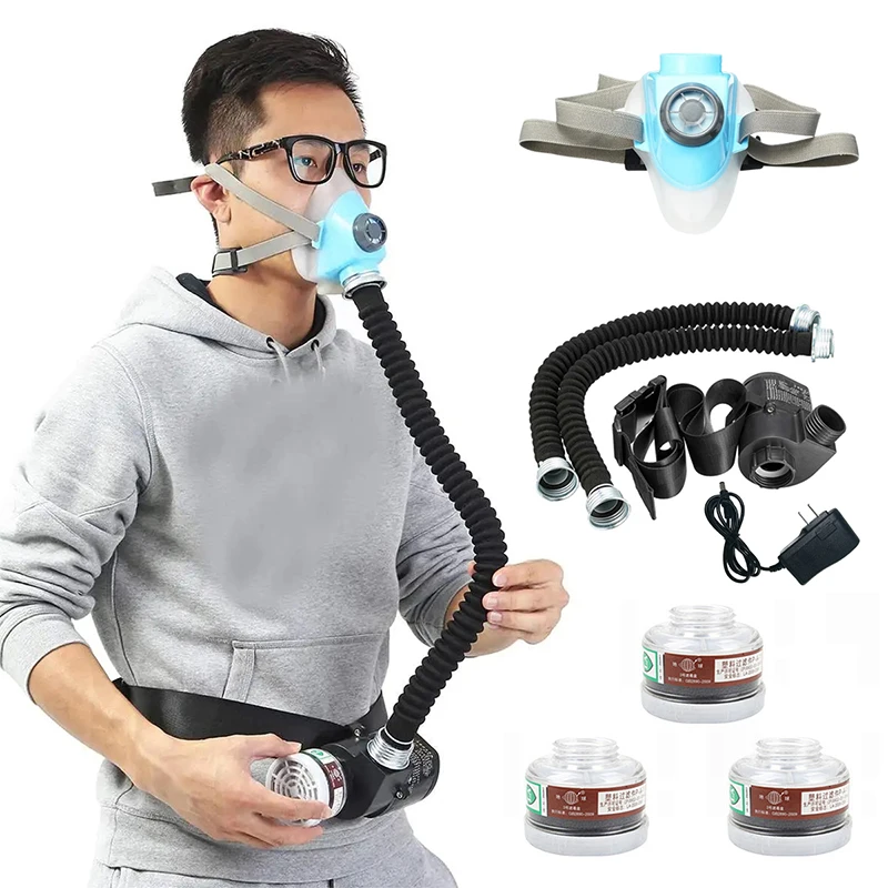 8 In1 Electric Constant Flow Air Supplied Fed Respirator Half Face Gas Mask Pump 2 Pipe Respirator Respirator-System-Device Gas