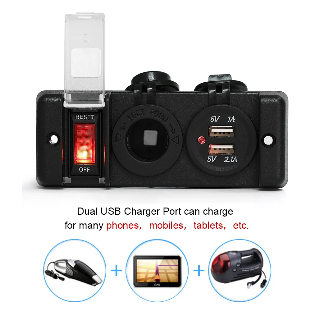 12V Waterproof Power Socket Cigarette Lighter Dual USB Charger Boat Power Outlet with USB Caravan 12V Power Supply