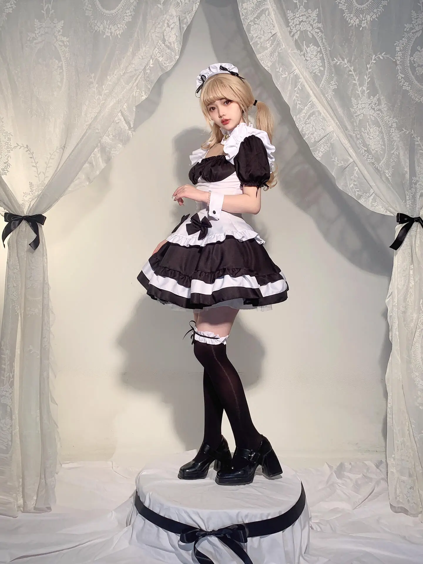 

Halloween Princess Uniform Set Black White Lolita Maid Costume Cute Female Servant Short Skirt Long Sleeve Straight Leg Pants