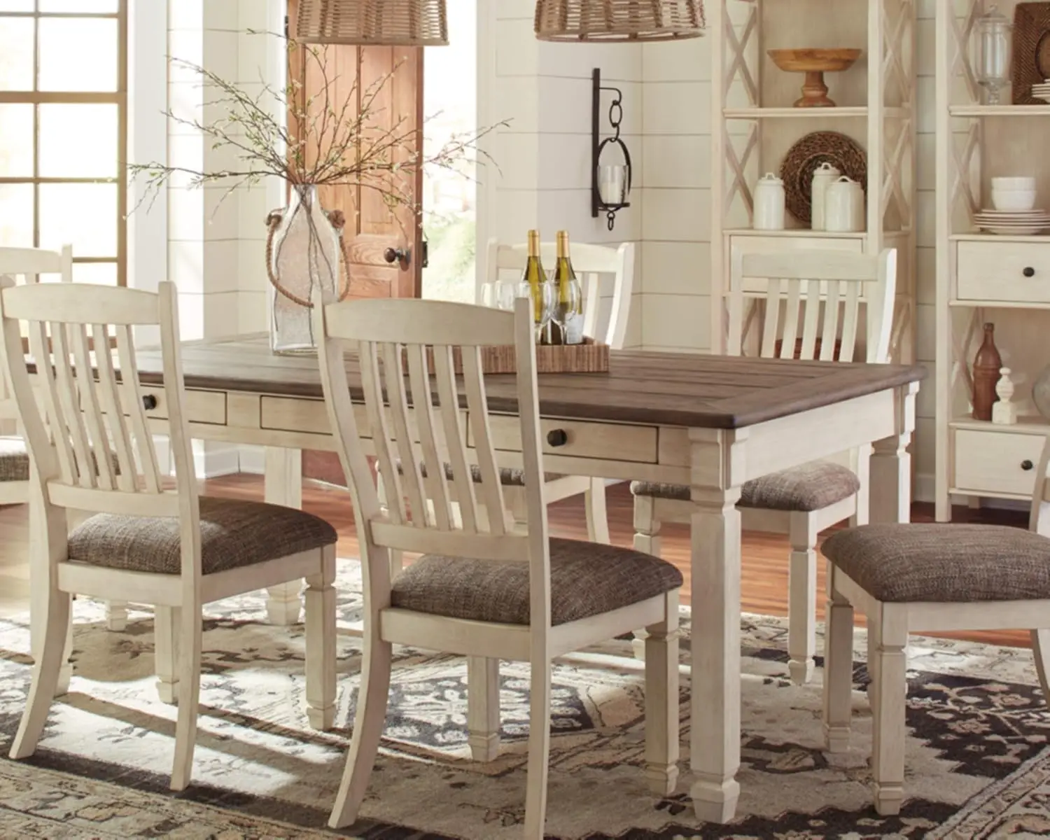 Farmhouse Dining Table with Drawers, Seats up to 6 Whitewash  This quaint, vintage-inspired table captivates with its unique