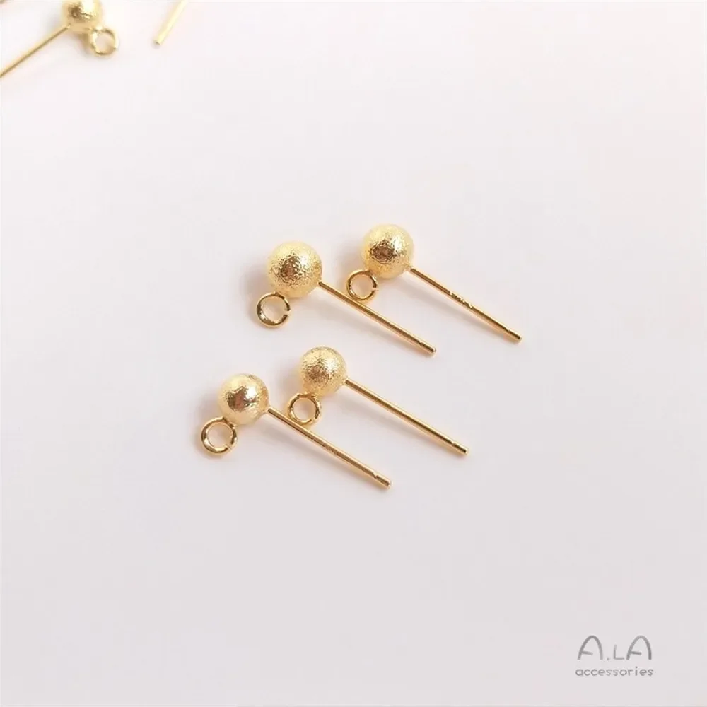 

S925 Pure Silver Frosted Bean Bead Earrings Plated 18K Real Gold Sand Glitter Ball Needles with Loop Earrings DIY Ear Accessorie