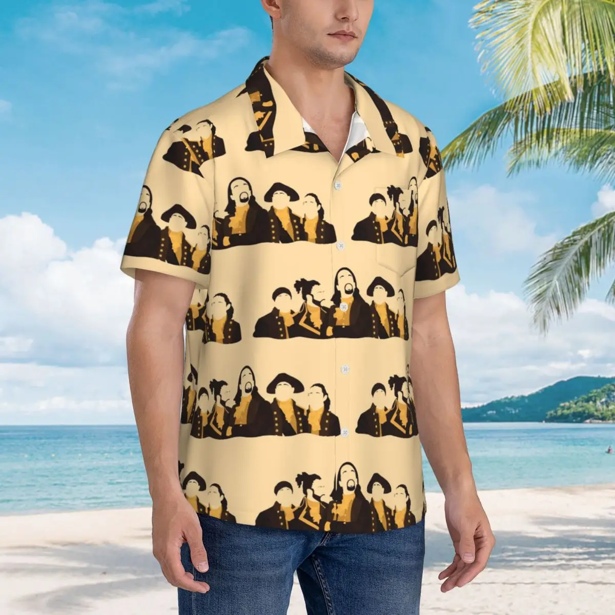 

Hamilton Broadway Silhou Hawaiian Shirts Casual Men Short Sleeve Shirt for Summer Beach Men's Lapel Tops