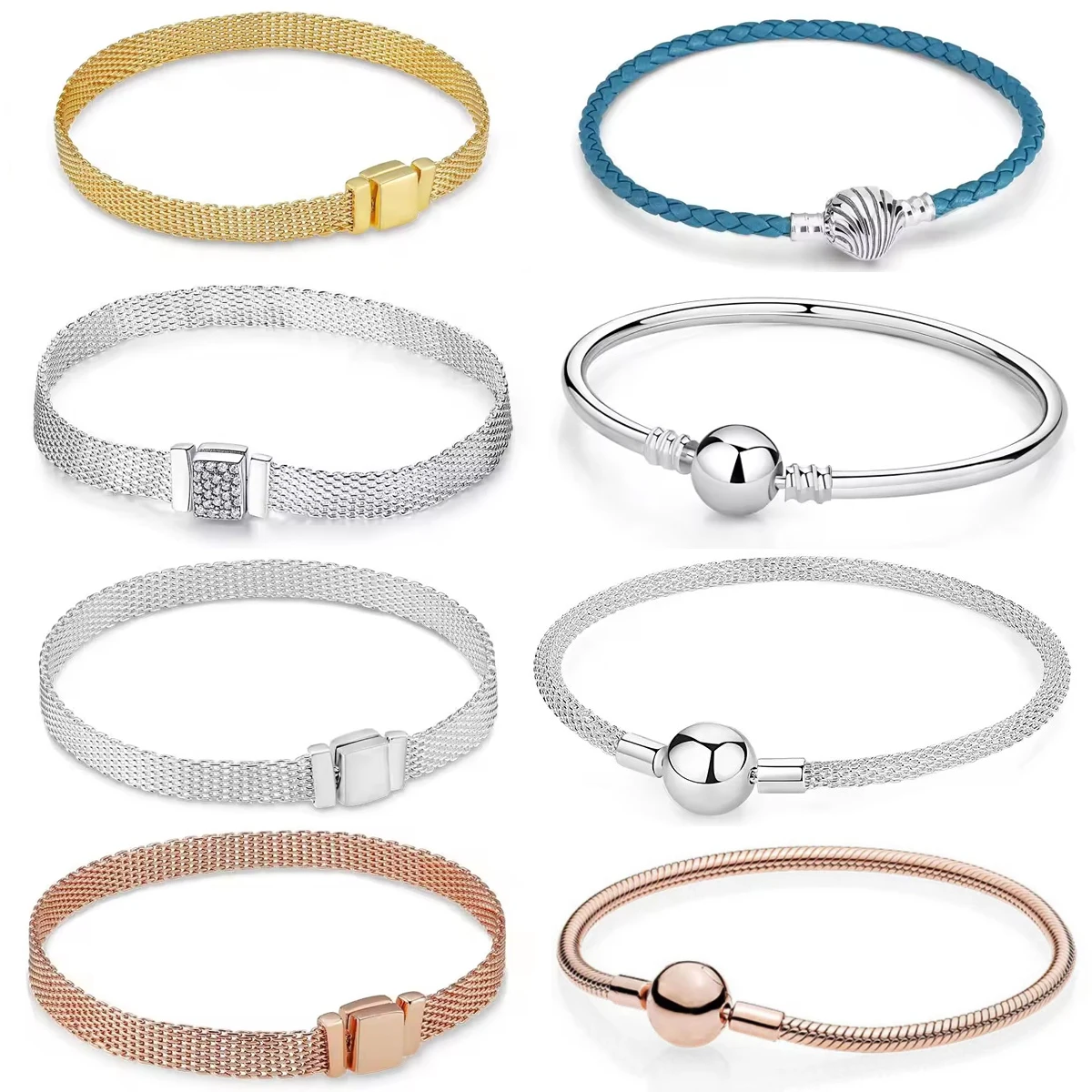 

925 Sterling Silver High Quality Ballpoint Sea Shell Jewelry Gift Fit Pendant Charm Beads Women's heart Bracelet