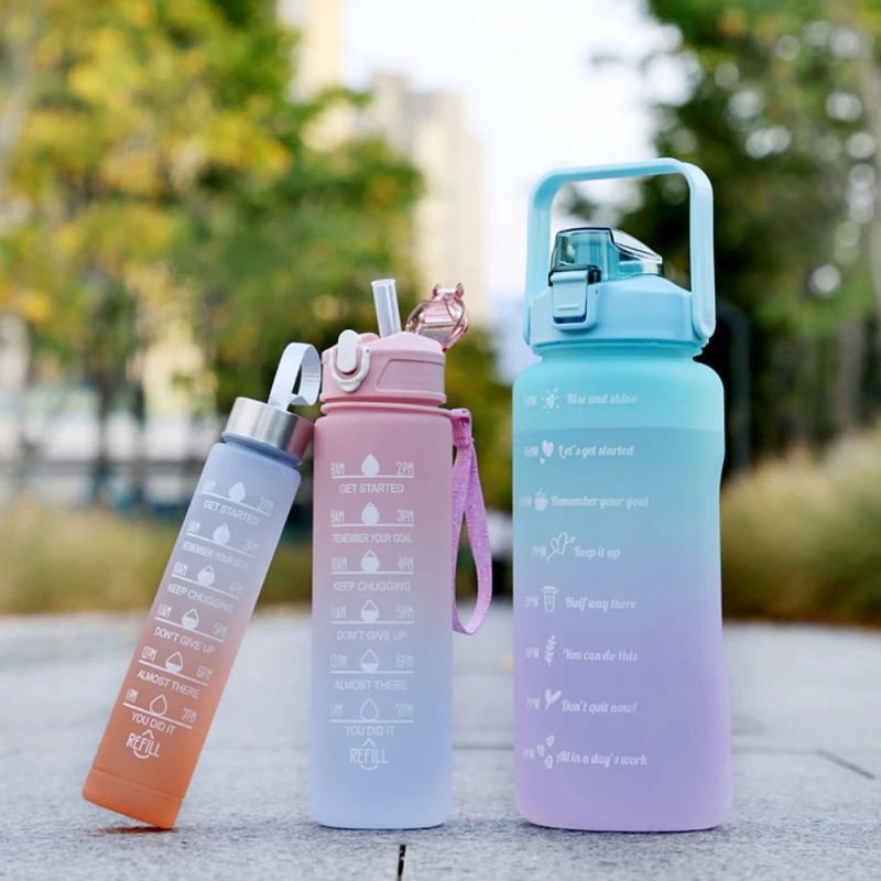 3PCs 2000ml 900ml 500ml Gradient Water Bottle Set Portable Leak proof Sports Water Bottle Outdoor High Temperature Resistant Pla