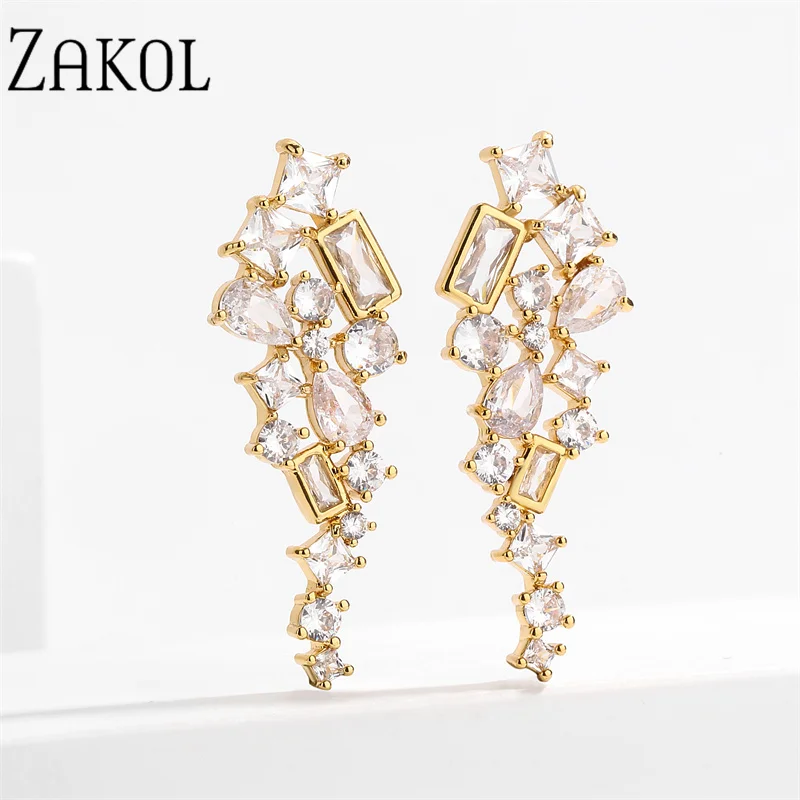 ZAKOL Vintage Green Cubic Zirconia Leaf Drop Earrings for Women Fashion Rectangle Crystal Party Birthday Party Jewelry EP5507