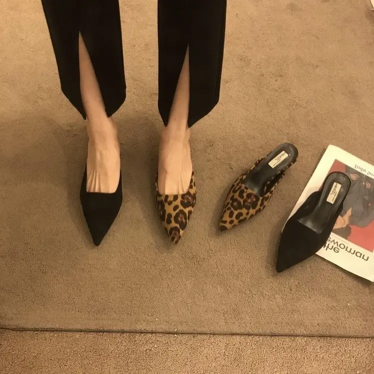 Spring Pointed Toe Mules Fashion Leopard Print Women Slippers Casual Women\'s Shoes Women Low Heels Elegant Ladies Outdoor Slide