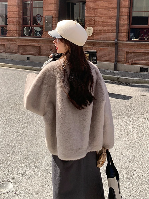 Damska kurtka z futra jagnięcego ort Thiened, jesienno-zimowa, nowa, wysokiej jakości, mały rozmiar, sztuczne futro, ekologiczne futro.