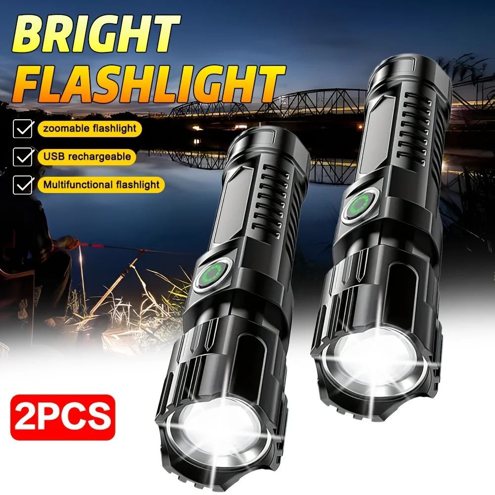 High-power Led Flashlight USB Rechargeable Torch Zoomable Light with Built-in Battery Camping Hiking Lantern Emergency Lamp