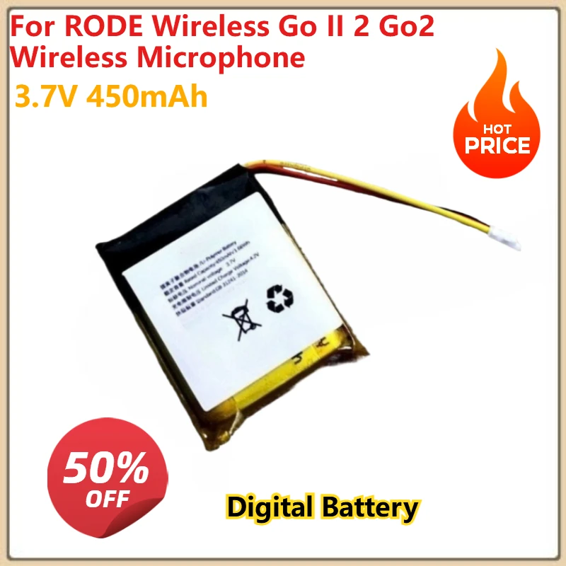 

For RODE Wireless Go II 2 Go2 Wireless Microphone 3.7V 450mAh Replacement Digital Battery