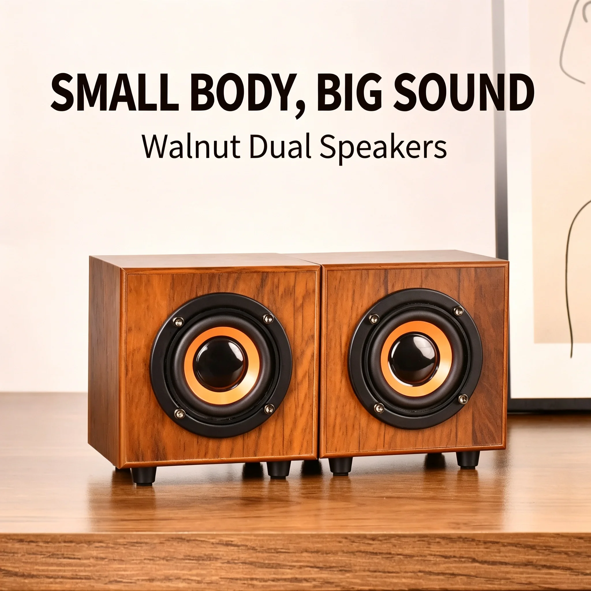 Walnut Wood desktop Computer Speaker, Dual Channel Stereo, mini Speaker, Large-Sized Speaker, Suitable for Computers, Laptops