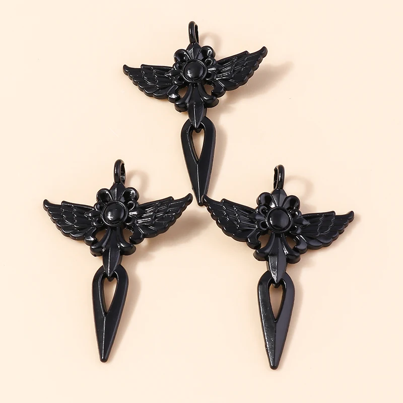 Leslie 10 Stück Steampunk-Kreuz-Charm für die Schmuckherstellung, schwarze Farbe, Kreuz-Anhänger, Halskette, Schlüsselanhänger, DIY-Hip-Hop-Schmuckzubehör – Detail 22