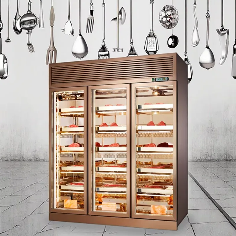 Commercial Upright Cooler 3 Door Dry Aging Beef Meat Steak Display Cabinet Fan Cooling Mode for Kitchen Custom