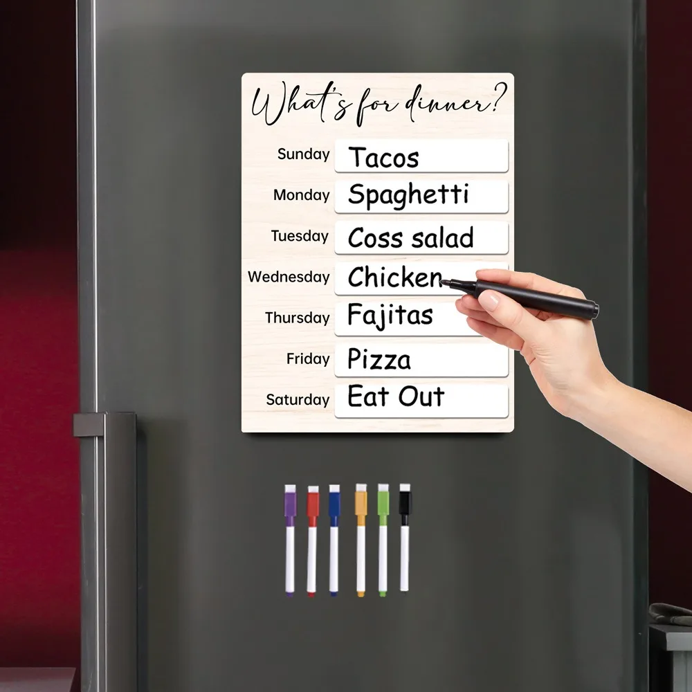 Multifunctional Magnetic Fridge Meal Planner Wood with Pen Weekly Food Menu Board Food Planning Board Dinning Tale
