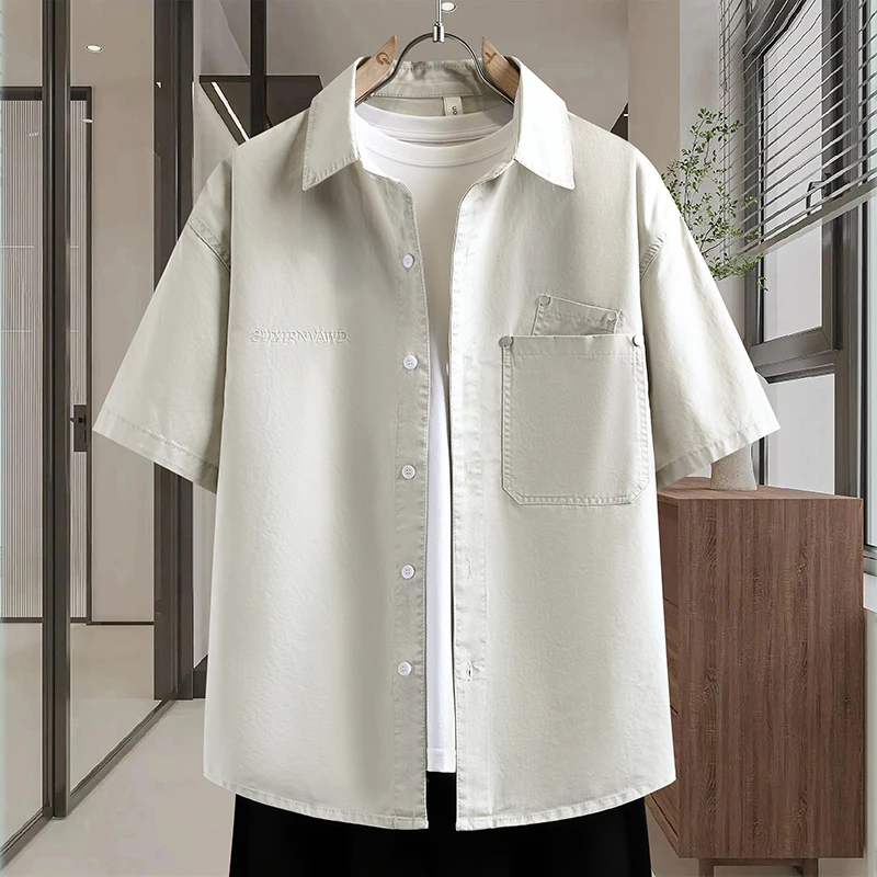 2026 model summer men's all-cotton short-sleeved shirt trendy loose-fit jacket