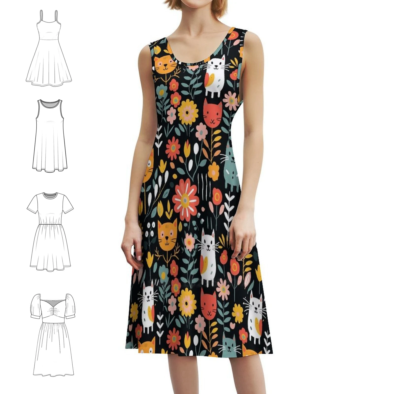 

Милое химерное платье с цветочным узором и вырезом в форме сердца, элегантное летнее праздничное платье для женщин, милые химерные цветы с кошками