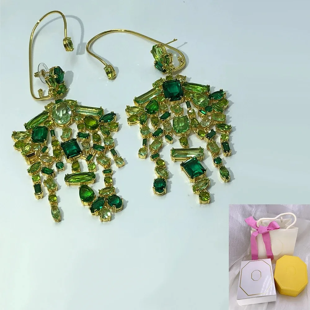 

2024 New Gema Asymmetric Design Mixed Cutting Earrings with Green Earrings, Exquisite Women's Jewelry Gift