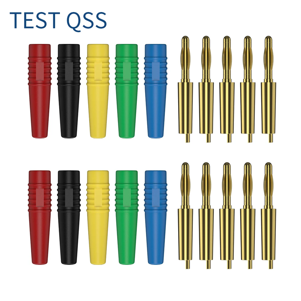 QSS 10PCS 2mm Banana Plug Gold Plated Electrical Banana Pin Connectors - Audio Video Cable Accessories