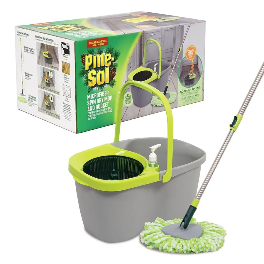 

Spin Mop and Bucket Set Microfiber Mop Head with Extendable Handle and Easy Wring Bucket Multi Surface Floor Cleaning System for