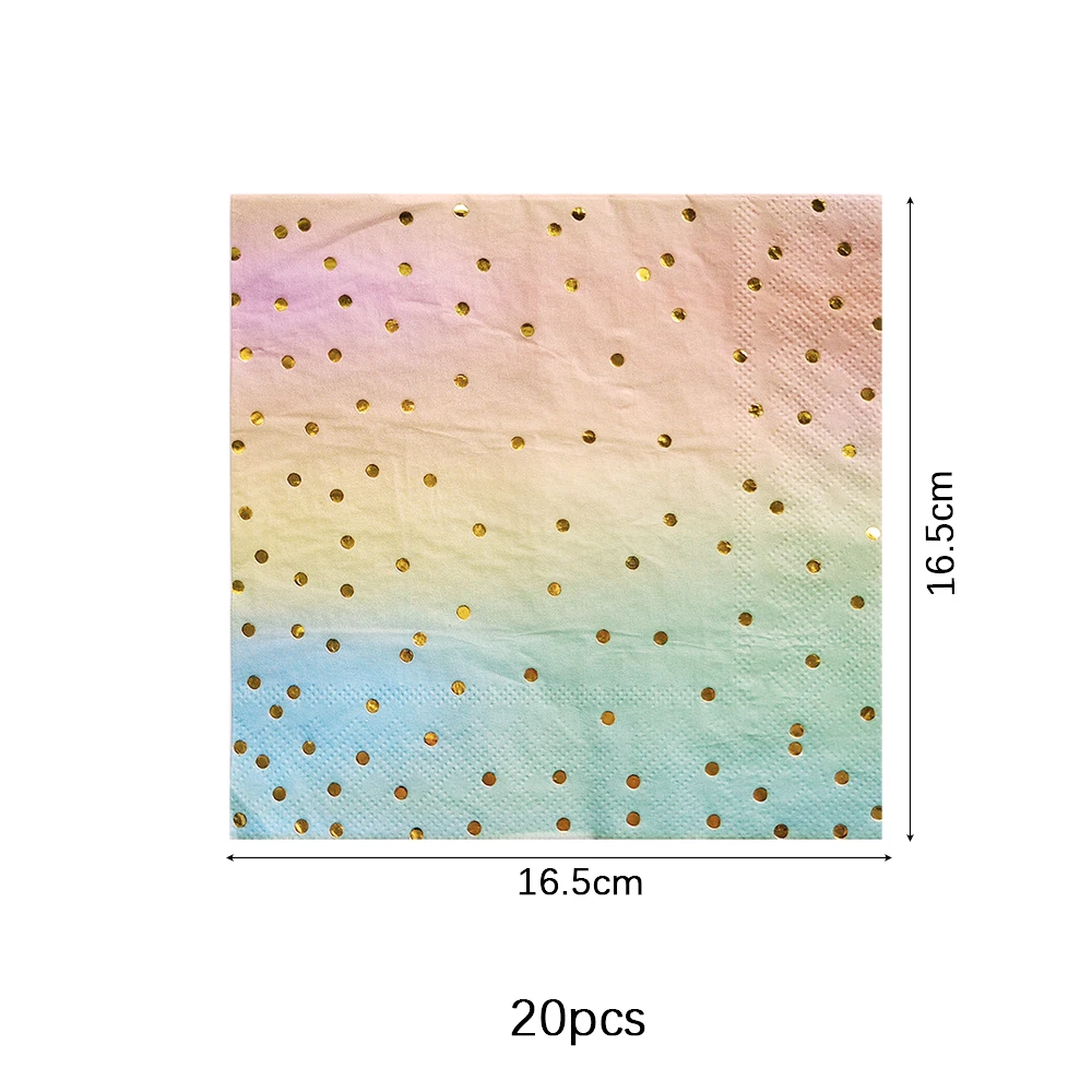 Regenbogen Geburtstag Einweggeschirr Gold Dot Farbverlauf Teller Tassen Servietten für Mädchen Regenbogen Party Dekoration Hochzeitszubehör – Detail 8