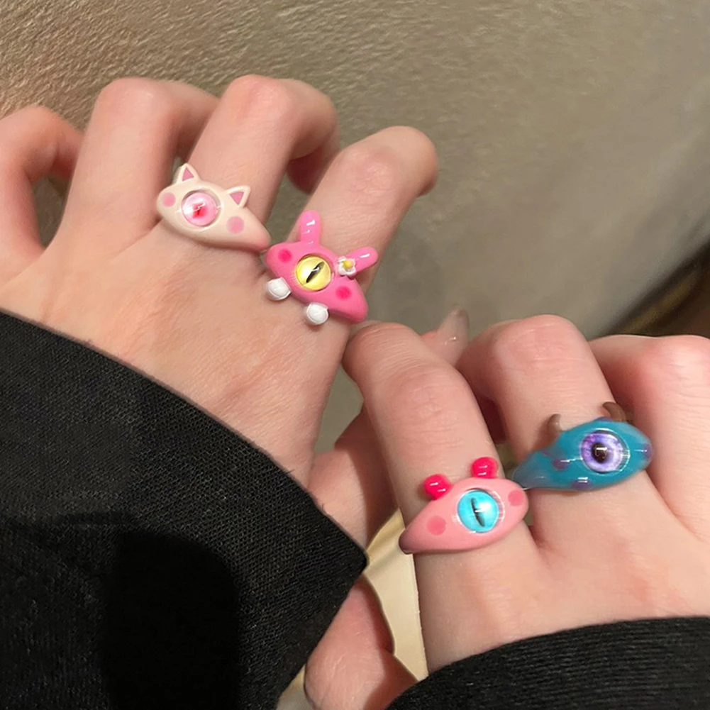 Cartoon Mini-Monster Adjustable Rings Adorable Opening Type Cats Rings Finger Accessories Jewelry Accessories Present Gift