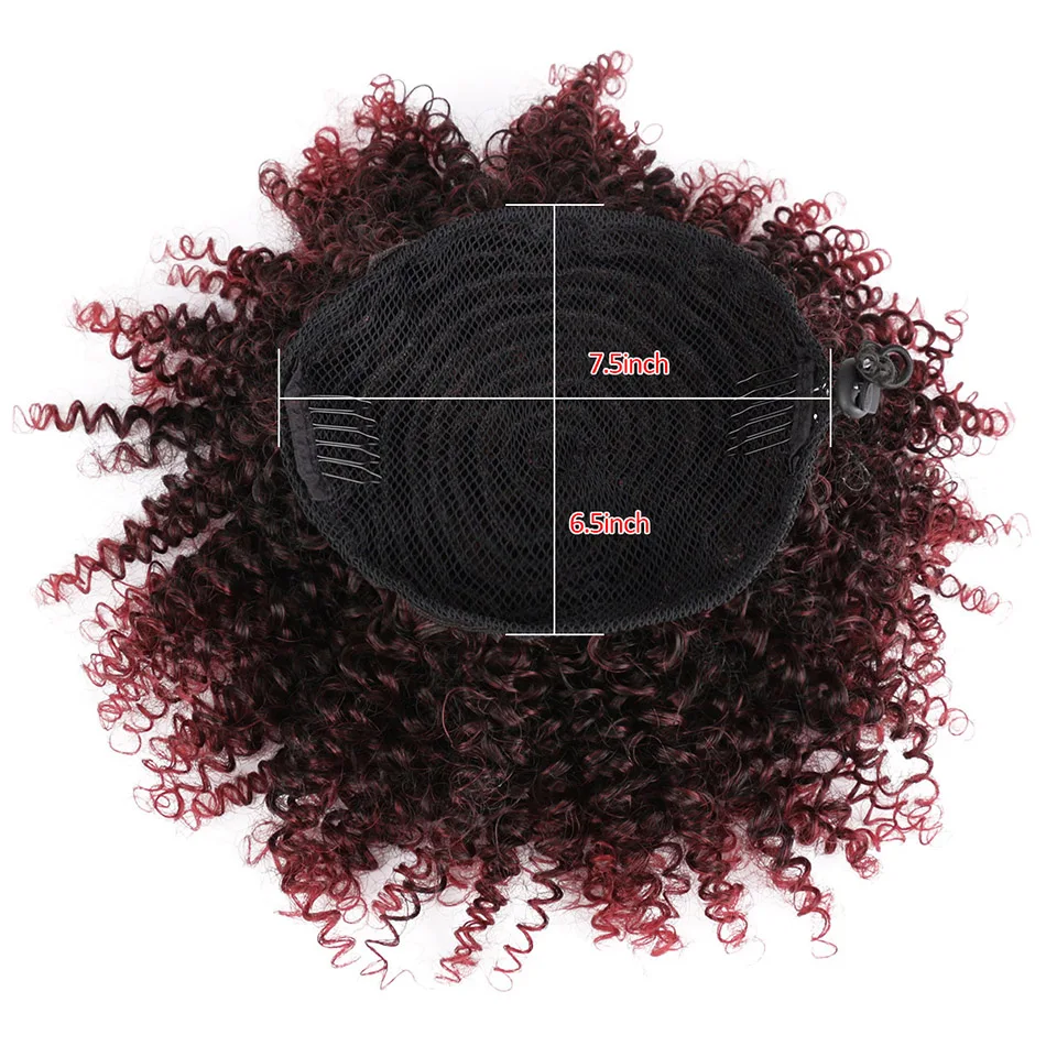 BOL Afro Puff Ponytail Drawstring Synthetic Curly Ombre Burgundy Chignon Hairpiece Wrap Updo Hair Extensions with 2 Clips 8Inch