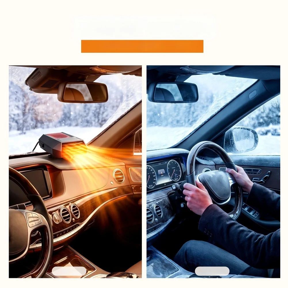 12V Car Defroster with Dual Climate Settings and 360 Degree Rotating Base for Efficient Windshield Frost and Fog Removal