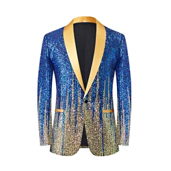 2024 Colorful Meteor Gradient Sequins Luxury Mens Blazer,  Green Fruit Lapel Banquet Host Bar Sparkling Runway Male Suit Dress