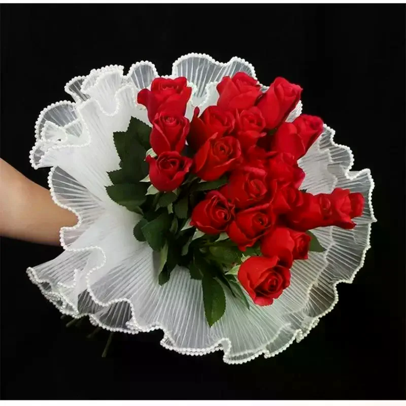 

1/5Pcs Bouquet Roll Wave Yarn Golden Edge Mesh Handmade Crafts 4Yards*28CM Packaging Lace Paper Flower Wrapping Mesh Yarn