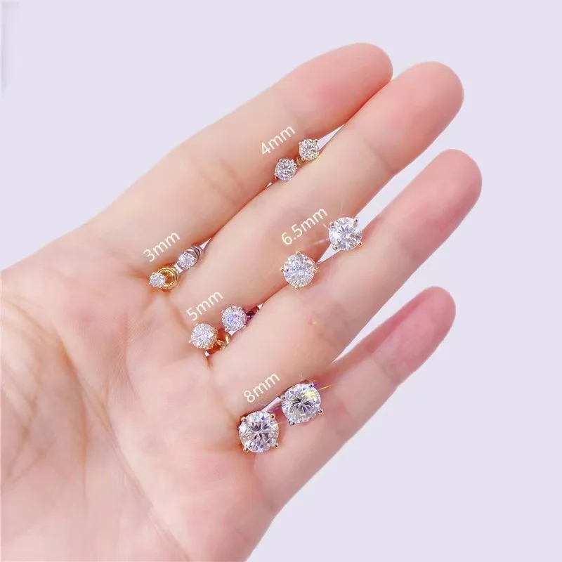 Real 10k Gold 1pcs 3mm & 4mm D Color Moissanite Hiphop Earrings Screwback for Women Certified Moissanite Pass Diamond Tester