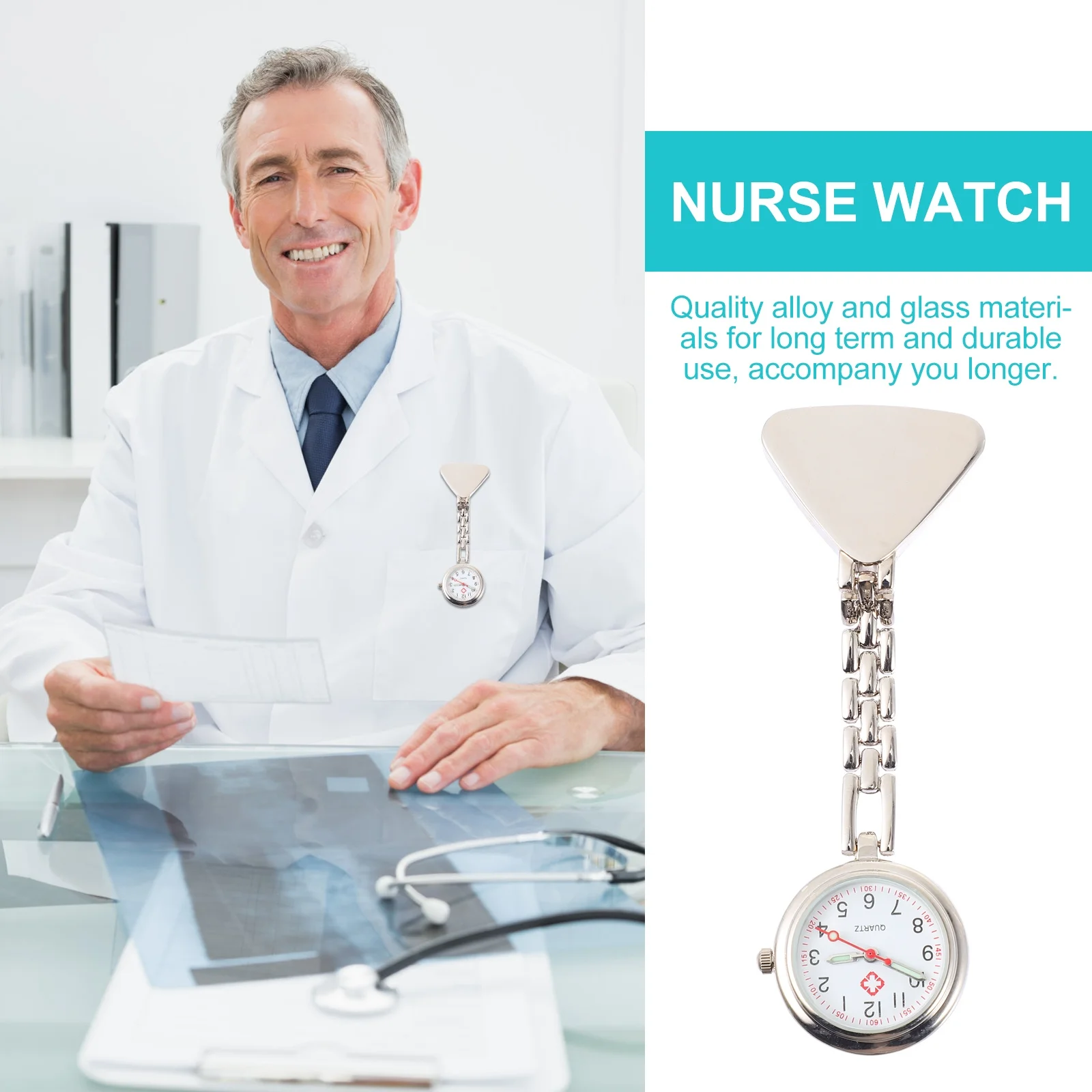 ساعة جيب كوارتز ساعات كلاسيكية للممرضات بمشبك على مرآة زجاجية وإكسسوارات الأطباء المسنين للبالغين #5