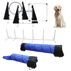 Dog Agility Training Equipment Set with Dog Agility Tunnel / Dog Hurdles Set / Obstacle Jump Bar / Tire Set / Carrying Bag