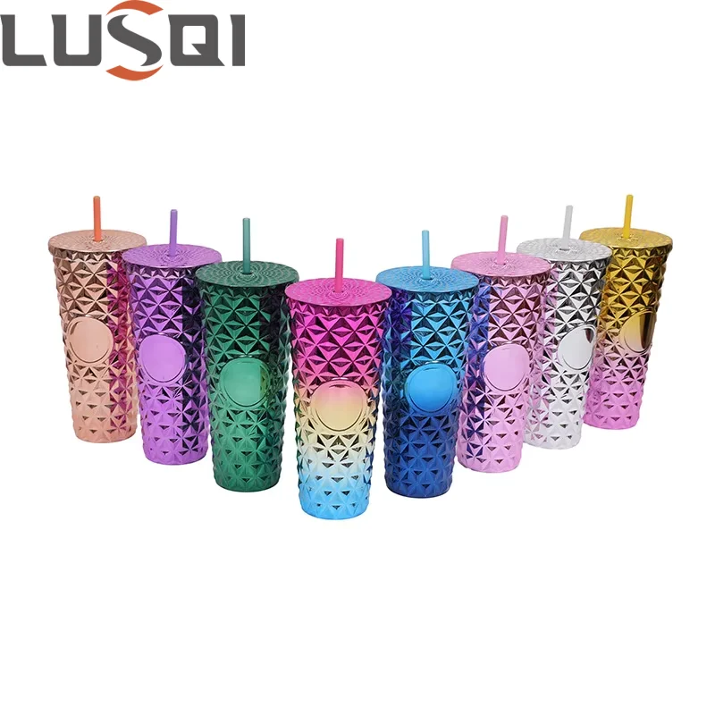 LUSQI 710ML Light Luxury Electroplating Mug Durian Straw Mug Ladies Exclusive High-end Fashion INS Style Office Home Mugs