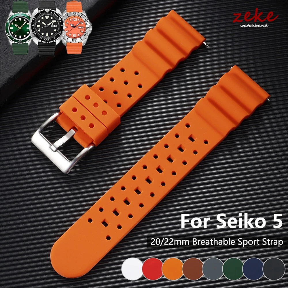 Correa de goma de silicona de 20mm y 22mm para hombre, correa de reloj deportiva resistente al agua para buceo, pulsera de liberación rápida para Seiko 5 y Citizen
