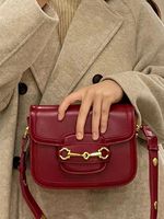 Wine Red Crossbody Bag 2023 New Women's Vintage Exquisite Lock Buckle PU Shoulder Bag Elegant Temperament Messenger Bag Trend