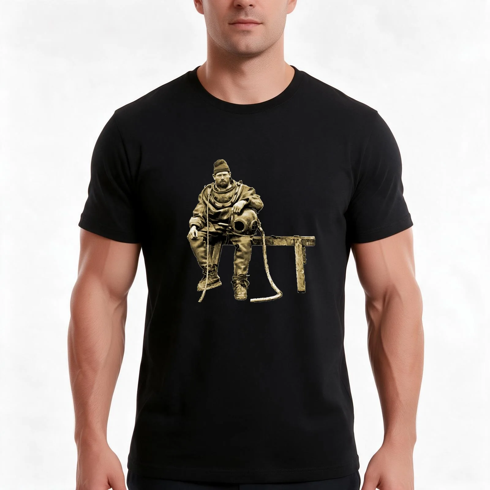 Vintage 19th Century British Diver with Diving Helmet T-Shirt, Summer Casual Cotton Tee, Oversized Streetwear Tops, 100% Cotton