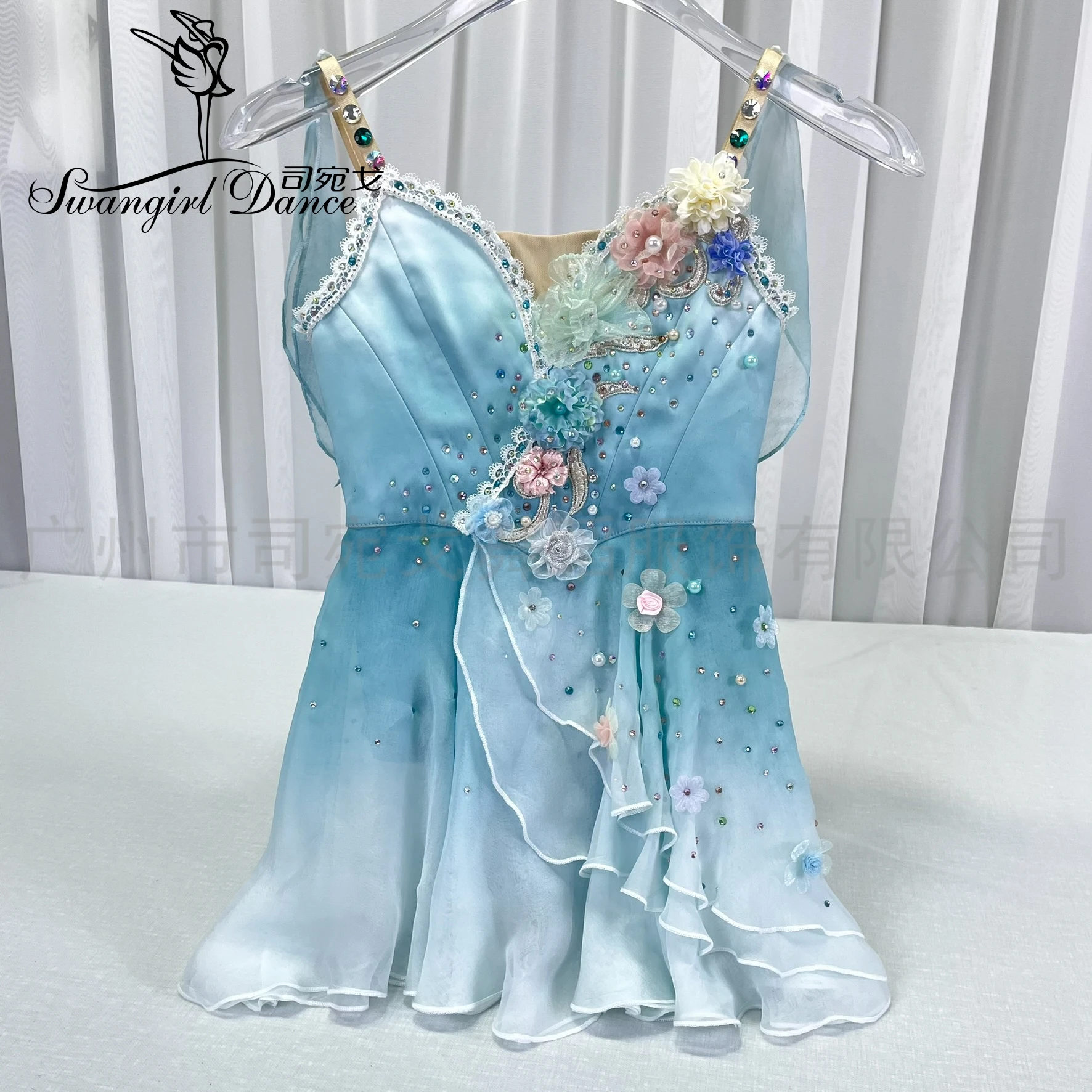 

Girls' blue green gradient colour Cupid variation ballet competition for wooman WG2537