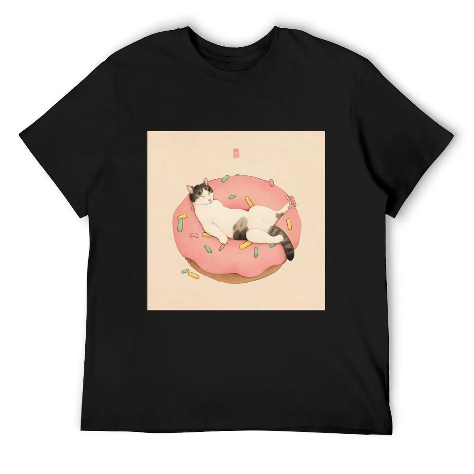 Cat Sleeping in Donut T-Shirt anime figures essential t shirt Short sleeve tee men