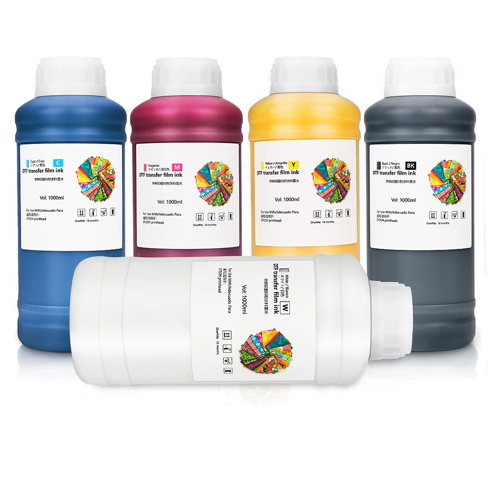 5 pieces/set 1000ml heat transfer A3 A4 pet film ink dtf white ink for epson i3200 xp600 l1800 dtf printers